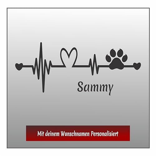 Hund an Bord Aufkleber personalisiert mit Name – Autoaufkleber Hund Pfote Herzschlag – Wunsch-Schriftart, wetterfest & UV-beständig, rückstandslos entfernbar