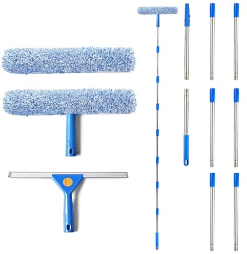3.1m/122inch Window Cleaning Equipment, Window Cleaner Microfiber Scrubber and Squeegee Set with Long Handle Professional Window Cleaning Kit for Glass,Shower,Mirror,Car