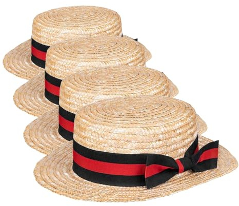 Boland 90993 – Sombrero Maurice, sombrero de paja con banderola, sombrero, francés, pintor, playa, vacaciones, disfraz, carnaval, fiesta temática (Paquete de 4)