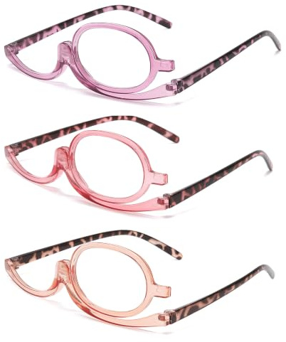 Lwezgi 3 Stück Schminkbrille Make-Up-Lesebrille, Drehbare Klappgläser, 250 Dioptrien Sehstärke, angenehmer, leichtes Rahmendesign, für präzises Make-up und alltägliche Naharbeiten im Alltag