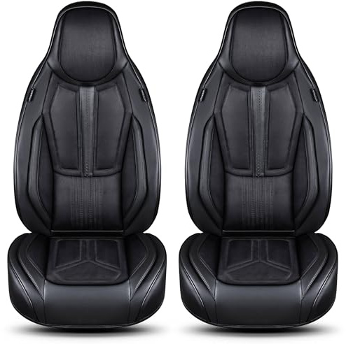 Autositzbezüge Universal für PKW, SUV – Premium Vordersitzbezüge Schwarz, hochwertig verarbeitet für mehr Sitzkomfort, Airbag-kompatibel, Schonbezüge für Fahrer & Beifahrersitz mit Rückentasche