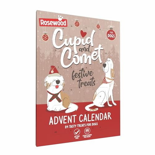 Rosewood Adventskalender für Hunde mit Carob Leckerlis – Kakao und glutenfreie Hundesnacks – Weihnachtliche Kalenderform mit täglichen Belohnungen