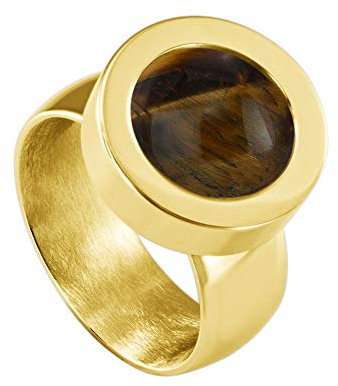 Quiges Glänzend Gold Edelstahl Ring 12mm Mini Coin Halter Wechselring und Austauschbare Brauner Tigerauge Stein in der Größe 17mm