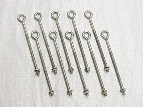 x10 M6 X 250MM Zinc Plated Folded Straining Eyebolts Nut & Washer - Wire Support Fencing Straining