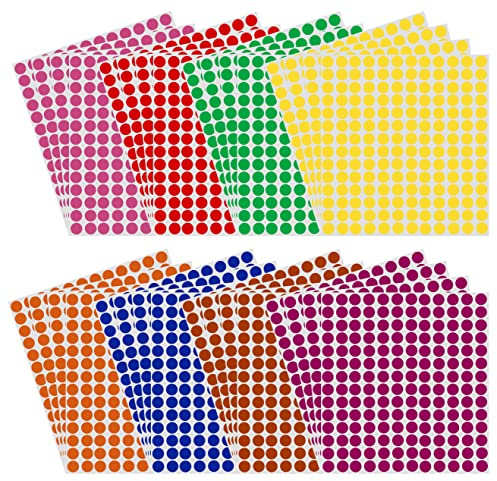 Royal Green Colored Labels 8mm (0.8 cm) Dot Stickers in Green, Yellow, Pink, Purple, Orange, Brown, Blue and Red - 5376 Pack