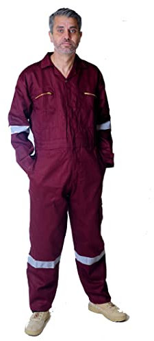 GRS Reflective Tape Boiler Suit Coverall Overalls Zip Pocket Safety Workwear (Burgandy, XS - 33' Chest)