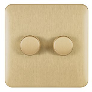 Schneider Electric Lisse Screwless Deco - Double Universal 2 Way Dimmer Light Switch, 250W/VA, GGBL6022CSBS, Satin Brass