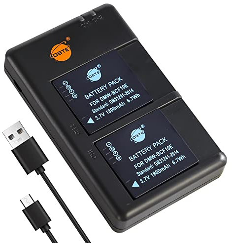 DSTE 2PCS DMW-BCF10E (1800mAh/3.7V) Battery Charger Set Compatible for Panasonic Lumix DMC-FC25 DMC-FH1 DMC-FT1 DMC-FT3 DMC-FT4 DMC-FX40 DMC-FX48 DMC-FX68 DMC-FX500 DMC-FX550 as DMW-BCF10PP