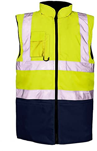 Stylo Online Hi Viz Vis Bodywarmer Fleece Lined Reversible High Visibility Reflective Waterproof Workwear Security Safety Wear Warm Gilet Waistcoat Body Warmer Vest