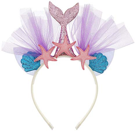 Frcolor Glitter Meerjungfrau Stirnband mit Mesh Prinzessin Mädchen Haarbänder Party Favors Ohren Haarband Purplr Tail