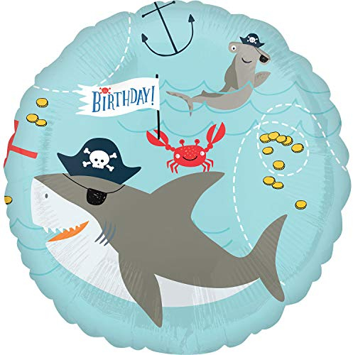 amscan 3848401 Piraten Hai Runde Folienballons - 1 Stück, Farbe