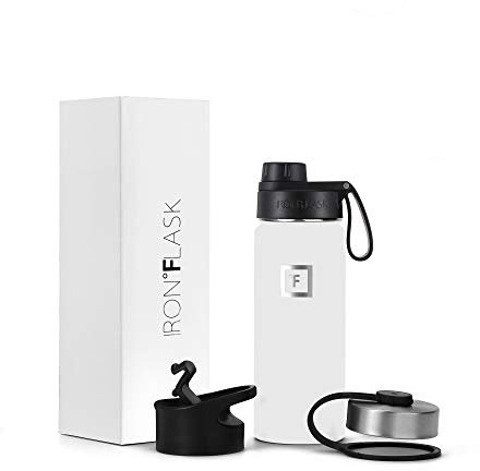 IRON °FLASK Sports Water Bottle - 530 ml, 3 Lids (Spout Lid), Vacuum Insulated Stainless Steel, Double Walled, Thermo Mug, Metal Canteen (Winter White)