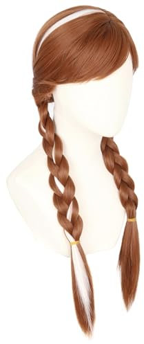 Topcosplay Prinzessin Perücke Blond für Damen und Kinder - Zöpfe Geflochten für Halloween Kostüm Karneval (Braun)