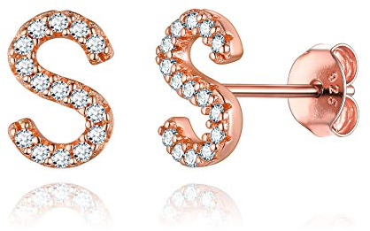 ChicSilver Rosegold Damen Anfangsbuchstabe S Ohrstecker mit Zirkonia Partner Ohrschmuck für Paar Pärchen