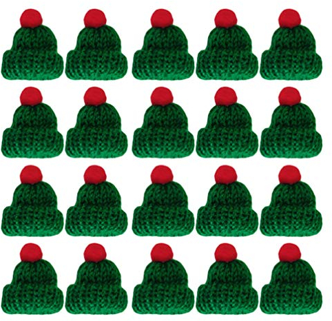 PRETYZOOM 20 Stück Mini Wollmütze Puppen Hut Weihnachtsmütze Weihnachtshut Weinflasche Topper Hut für DIY Basteln Kunsthandwerk Weihnachtsschmuck Grün