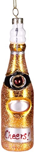 BRUBAKER Cheers! Champagner-Flasche Gold - Handbemalte Weihnachtskugel aus Glas - Mundgeblasener Christbaumschmuck Figuren lustig Deko Anhänger Baumkugel - 15 cm