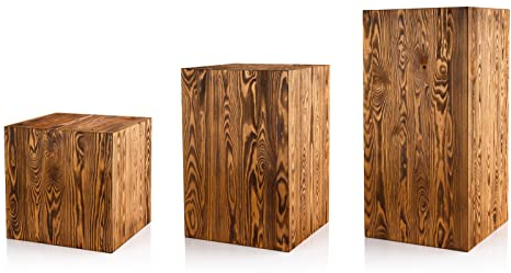 DECOKTIVO Holzständer Set, Holzblock, Baumstamm Deko, Bodenwindlicht Säule, Blumensäule Holz, Dekosäule, Stabil und Langlebig, Nuss, 40x40, 60x40, 80x40 Cm, 3 Stück