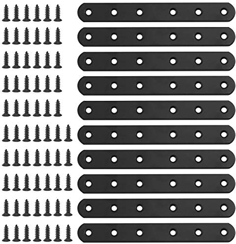 Glarks 10 piezas de 160 mm, soporte de esquina plano y recto, conector de placa de junta de metal, soporte de fijación de reparación con 45 tornillos para muebles de madera (160 x 20 x 3 mm)
