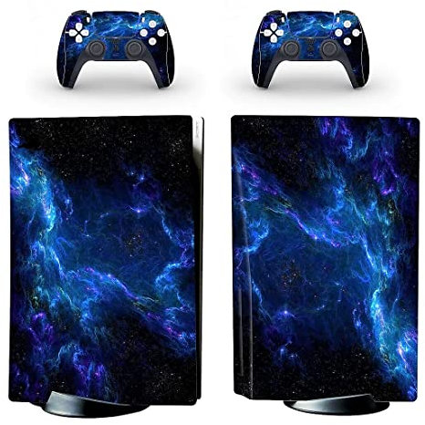 PS5 Disc Skin Wrap Vinyl Sticker Decal Blue Galaxy Supernova Lightning Storm Classic - For Playstation 5 Disk Console and 2 Controllers