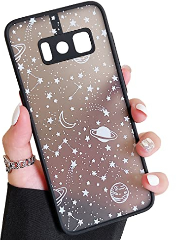 ZTOFERA Hülle Kompatibel mit Samsung Galaxy S8, Handyhülle für Samsung S8, Planet Stern Universum Muster Schutzhülle Matt Harte PC Rückseite Hülle mit Silikon Bumper Cover, Weiß Sky