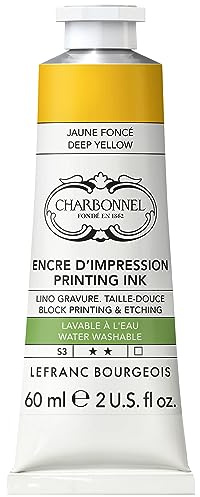 Lefranc Bourgeois 301491 Charbonnel, vernice per stampa in rame lavabile in acqua con eccellente resistenza alla luce, vegano, 100% privo di solventi, tubo da 60 ml, giallo scuro