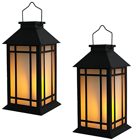 Bdor 13-Inch IP65 Waterproof Battery-Powered Outdoor Lantern with Led Flameless Candle and 6-Hour Timer - Decorative Lantern for Patio & Garden(2 Pack)