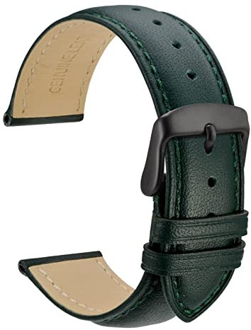 WOCCI 18mm Vintage Leder Uhrenarmband mit Schwarzer Schnalle, Ersatz Armbanduhr (Grün)