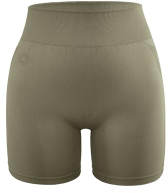STARK SOUL® Kurze Sport Leggings Damen, Seamless, Opaque, Fitnessshort, Farbe: Olive, Größen: S