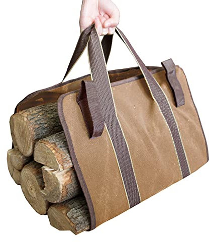 HGUIM Sac de transport pour bois de chauffage 91 x 40 cm en toile avec poignée - Grand support de rangement pour bois de chauffage pour cheminée, foyer, camping en plein air