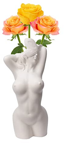 DCQRY Weibliche Körperform Vase Weiß Keramik Körpervase Gesicht Blumenvase Dekorative Moderne Vase Kleine Kunst Vase für Couchtisch Badezimmer Regal Wohnzimmer Dekor