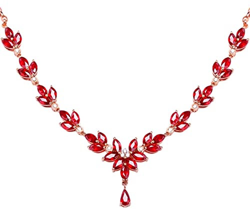 Kette 18 Karat Gold, Damen Kette Gold mit Anhänger 750 Weizen mit 5.63ct Rot Rubin und Diamant Halskette 45.5-48cm