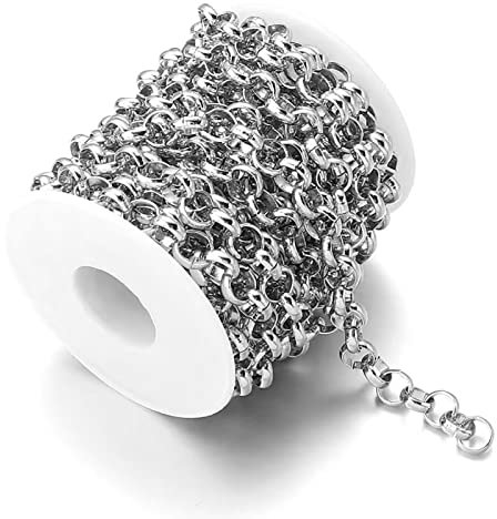15 Feet Aluminum Curb Cross Chains 8x2.4mm Links Cable O-Shaped Chains Necklace Chain Link Sliver with Spool for DIY Craft Bracelet Jewelry Making