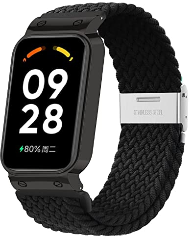 KUWAI Armband für Redmi Smart Band 2 Armband, Nylon Geflochtenes Armbänder mit Redmi Smart Band 2 Armband Rostfreier Stahl Ersatz Einstellbares Loop Band für Redmi Smart Band 2 Armband (K)