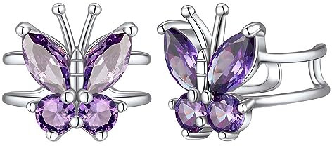 FindChic Orecchini donna argento 925 con farfalla orecchini argento clip earcuff orecchini senza buco orecchini farfalla con pietra ametista febbraio regalo per donna mamma amica