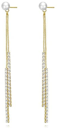 Philip Jones Gold Plated Pearl Dangle Earrings Created with Zircondia® Crystals