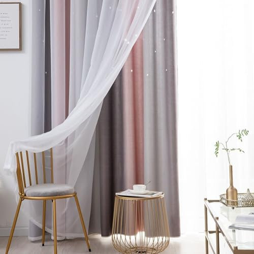 RANRAO Dekorative durchsichtige Voile-Vorhänge, Tüll-Netzstoff, durchscheinender Vorhang, Fensterladen-Sichtgarn, Voile, Zimmertür-Volant, Drapierung, Tüllvorhänge für Büro (grau)