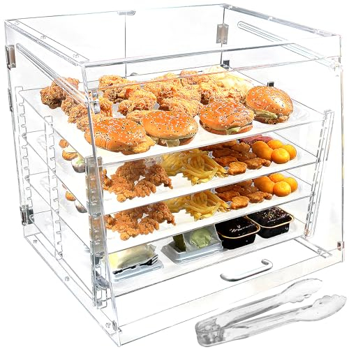 Cityjoy 4 Trays Clear Countertop Bakery Display Case 21.85 x 20.85 x 20.98 Removable Pastry Display Case Acrylic Bread Cabinet with Rear Doors Party Cake Stand Dustproof Dessert Rack