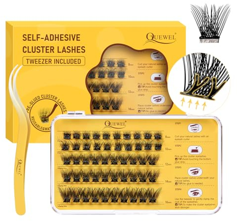 Selbstklebende Wimpern Cluster QUEWEL natürlicher Look, kein Kleber erforderliche einzelne wimpern extensions, 40 Stk wiederverwendbare DIY-Wimpernverlängerungen für Anfänger einfach anzuwenden (ZN06)