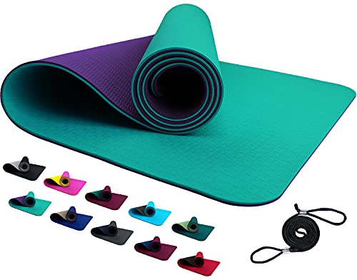 REFIT TPE Sportmatte Fitnessmatte 190 x 60 x 0,6 cm rutschfeste Gym Matte Mat für Yoga Fitness Pilates Gymnastik Sport Yogamatte Gymnastikmatte Turnmatte Bodenmatte Sacramento Grün Schwarz