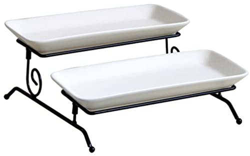 HOLABONITA 2-stöckiges Teller-Set mit Metallständer, Kuchen-Servierständer, Dessert-Tablett, Snacks, Ständer, Obstbehälter