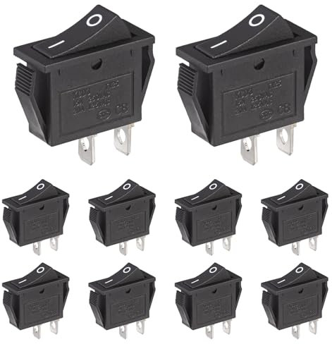 VEXUNGA Kippschalter 2 Polig EIN/AUS 15A 250VAC 20A 125VAC 2 Pins Wippschalter Schwarz 2 Position Taste Rocker Wippe Schalter Eingebettet Einbauschalter (10 Stück)