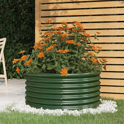 Mengtu Pflanzkübel Hochbeet Metall Hochbeet für Garten & Terrasse Pulverbeschichteter Stahl 80x80x36 cm Grün