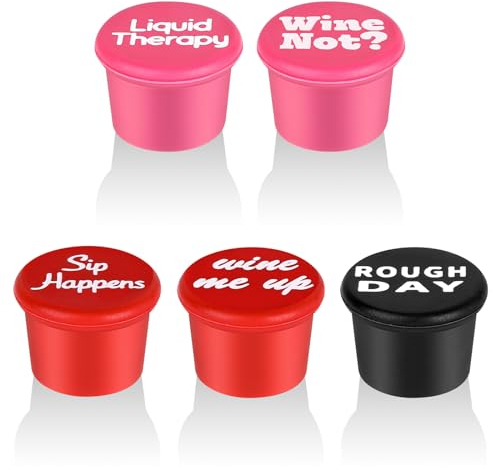 Qianyu 5 Pack Funny Silicone Wine Stoppers - Reusable Bottle Cover Caps - Replace Corks - Airtight Seal - Decorative - Preserve Wine Fresh