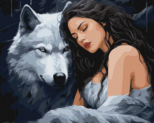 IDEYKA Unter dem Schutz des Wolfes - Malen nach Zahlen für Erwachsene, einfaches Acryl-Malen nach Zahlen für Erwachsene, malen nach zahlen erwachsene mit rahmen,DIY-als Geschenk, 40х50cm