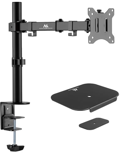 Maclean MC-883 1-Fach Monitorhalterung 17-32 Zoll bis 8kg + Tischhalterung mit Tischplattenverstärkung, VESA 75x75 100x100, Schwenkbar Neigbar Höhenverstellbar Doppelarm