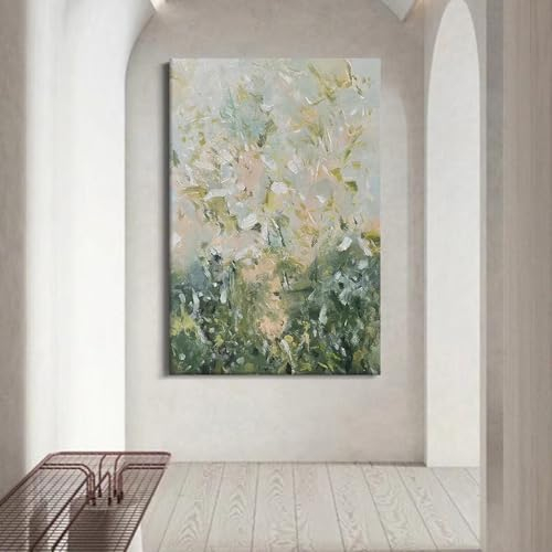 Ölgemälde Auf Leinwand, Handgemalt – Wabi-Sabi-Ölgemälde Mit Windgrün-Musterstruktur, Kunstwerk, Dekorative Wandkunst Auf Leinwand, Tapete Für Zuhause, Büro, Moderne Wanddekoration, Wie Abg