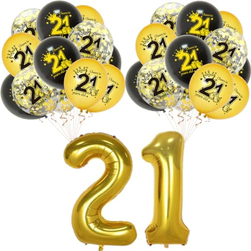 21 Luftballon,21. Geburtstag Deko Happy Birthday,Ballon zum 21. geburtstagsdeko frau Nummer 21, Zahlen-Ballon, Dekoration zum 21. Geburtstag, für Mädchen, Jungen, Frauen, Männer
