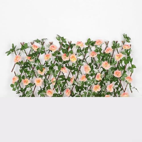 BBTISG Erweiterbarer Zaun Sichtschutz Künstlicher Zaun Sichtschutz mit Blumen Erweiterbar Garten Rankgitter Paneele für Garten, Balkon und Outdoor (Champagner)