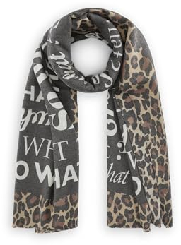 CODELLO Damen Kaschmirweicher Schal mit Schrift und Leopardenrand