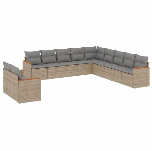 QJBSAVVA Esstisch Balkon Möbel Set Terassenmöbel Außen Lounge Tisch Outdoor - 11-TLG. Garten-Sofagarnitur mit Kissen Beige Poly Rattan für Garten Party Balkon Terrasse